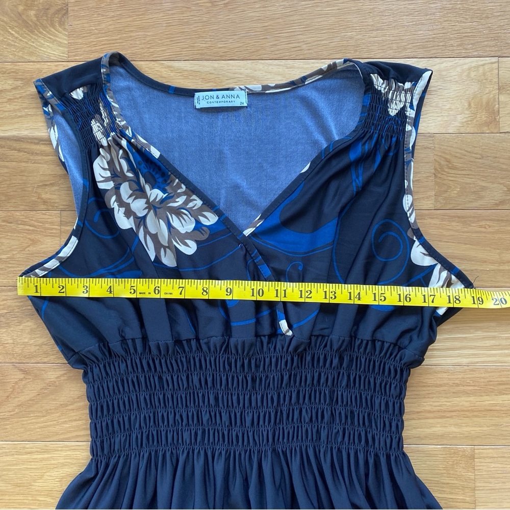 Jon & Anna Contemporary Navy Blue Floral Border Print Smocked Waist Dress 2X - Picture 3 of 7